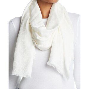 CALVIN KLEIN All Over CK Logo - Pashmina Wrap Scarf - Eggshell / White